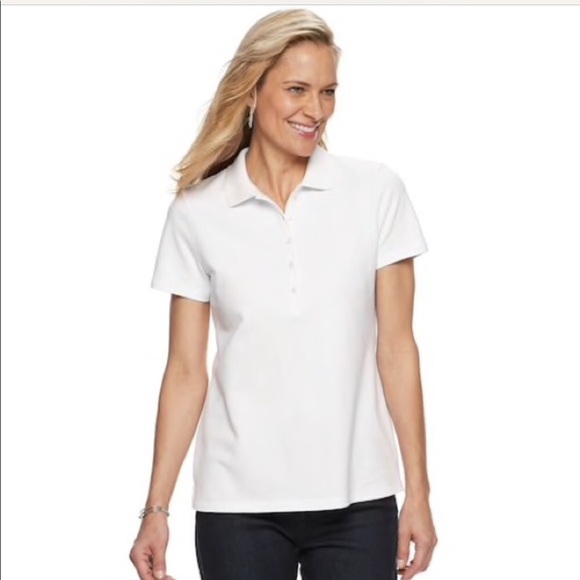 croft & barrow Tops - FREE w purchase, Golf type classic white knit polo top, collar, button placket